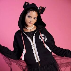 Kuromi Lace Ribbon Crop Hoodie